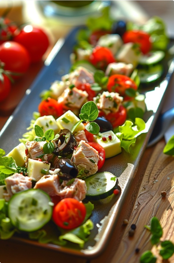 Салат з тунцем, оливками та сиром — як у ресторані