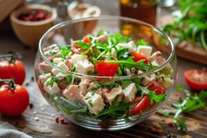 Салат з тунцем, помідорами та сиром фета