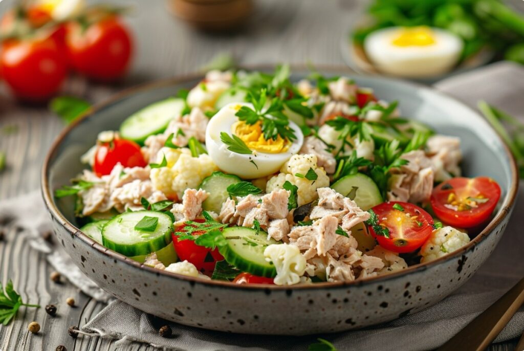 Салат з тунцем та цвітною капустою для легкої вечері