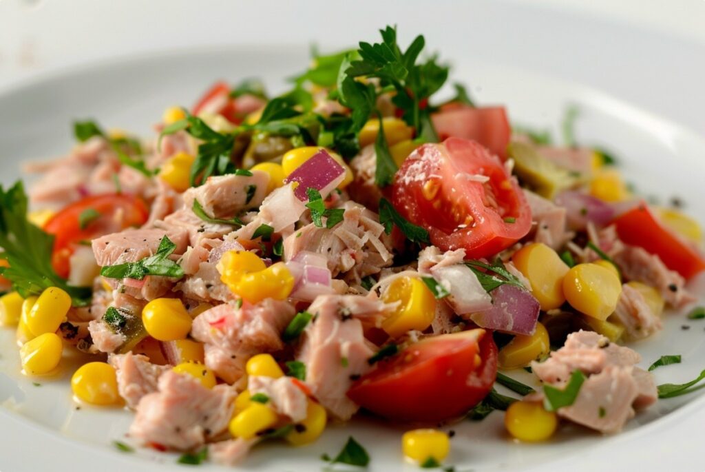 Салат з тунцем, томатами і кукурудзою
