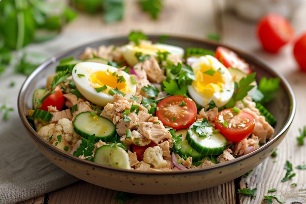 Салат з тунцем, яйцем і цвітною капустою