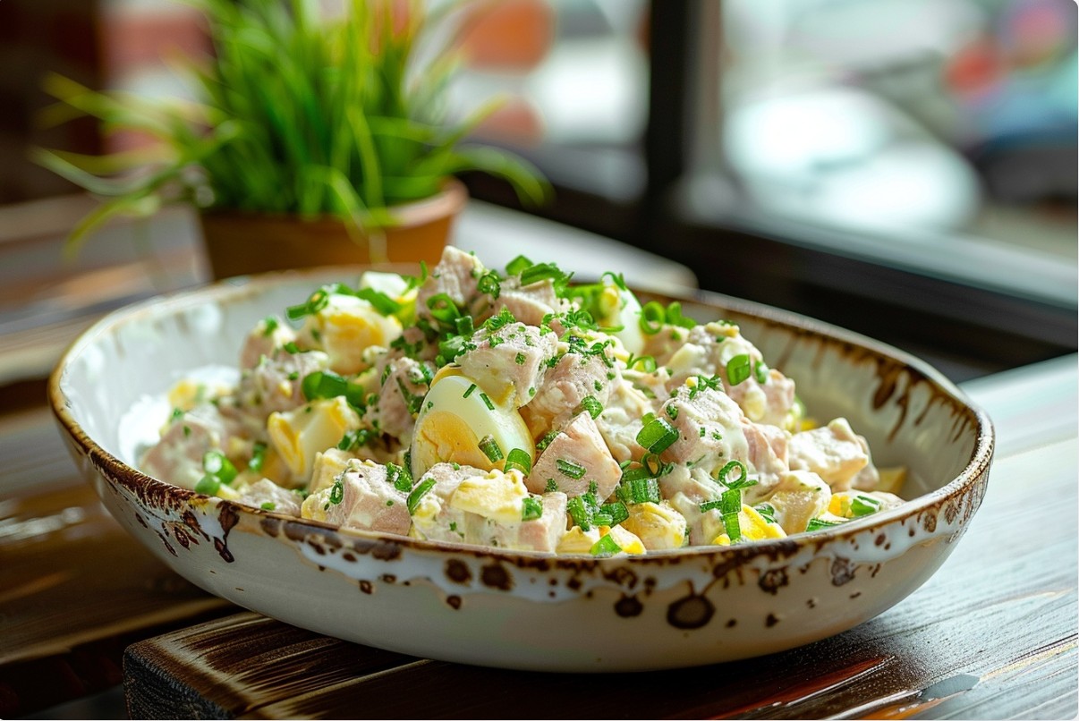 Салат з тунцем, яйцем та зеленою цибулею