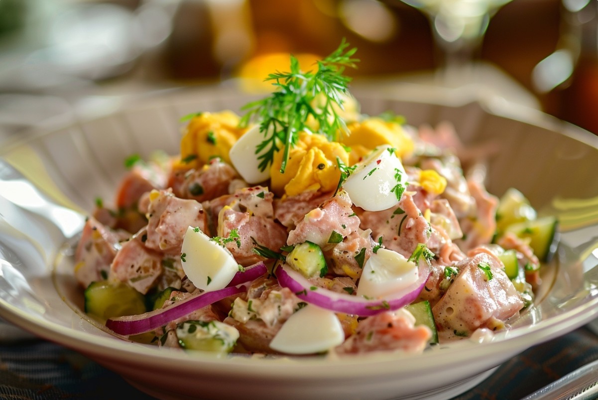 Салат з тунцем, яйцями та маринованими огірками