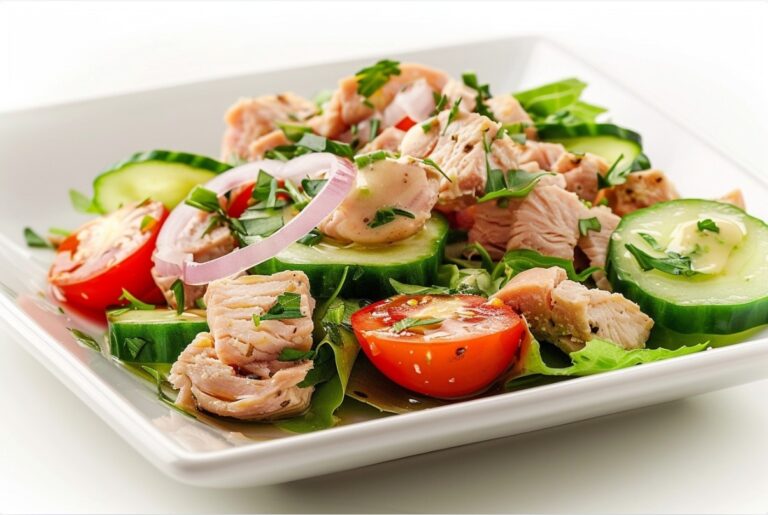 Sałatka z tuńczykiem i sosem tahini — Sałatki