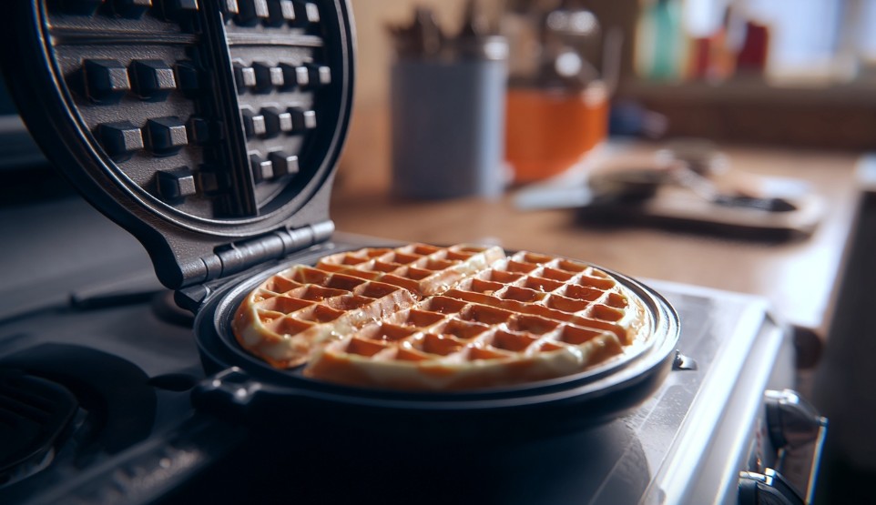 Самообслуговування на сніданку, гість сам випікає вафлю у готельній вафельниці