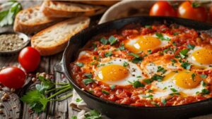 Сервуйте з хрустким хлібом, щоб насолодитися соусом шакшуки
