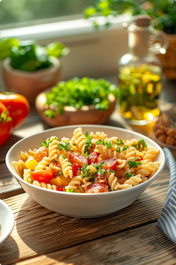 Szybka sałatka makaronowa w niemieckim stylu