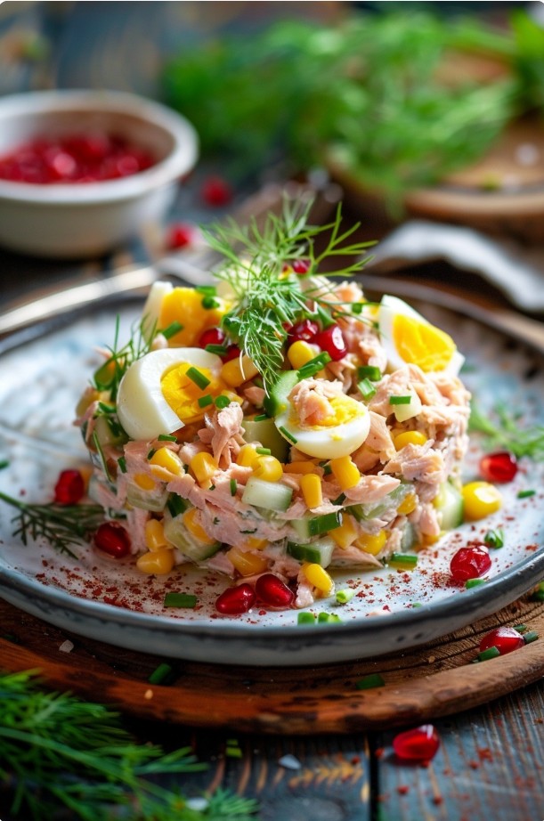 Смачний салат з тунцем і яйцем на святковий стіл
