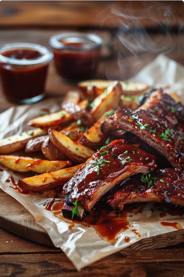 Soczyste pieczone żeberka z chrupiącymi ziemniakami po wiejsku