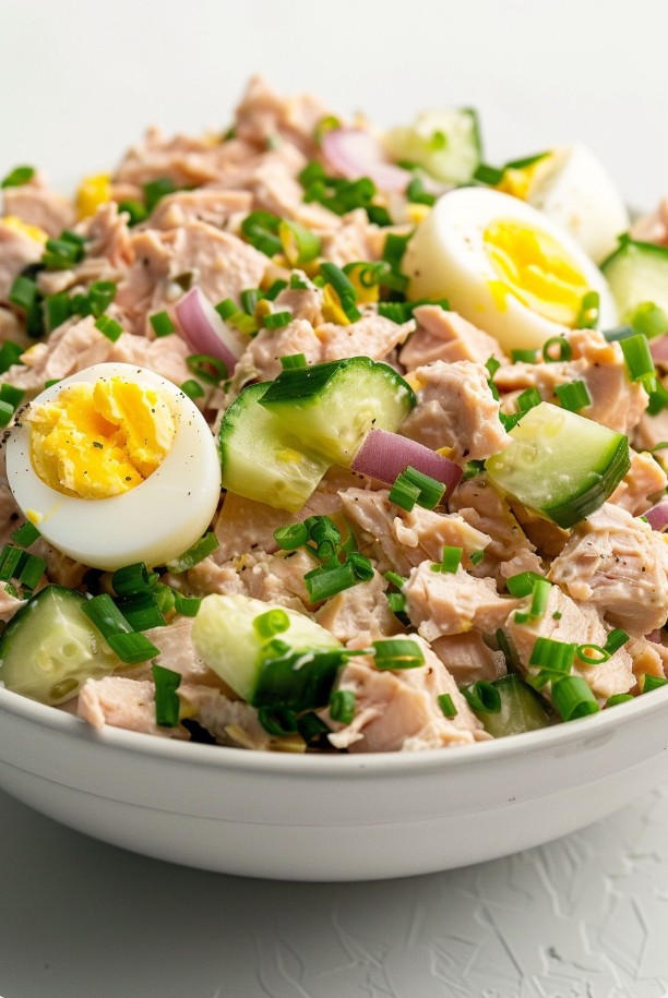 Soczysta sałatka z tuńczykiem, jajkami i świeżymi ogórkami