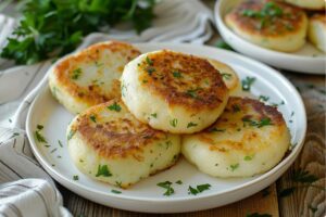 Herzhafte Syrnyky mit Kräutern und Hartkäse
