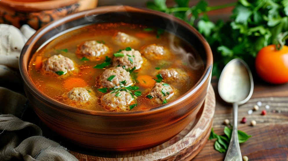 Суп з фрикадельками в мисці
