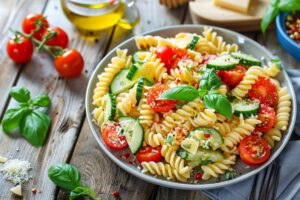 Свіжий макаронний салат перед подачею