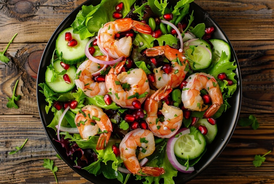 Свіжий салат з креветками і гранатом до святкового столу