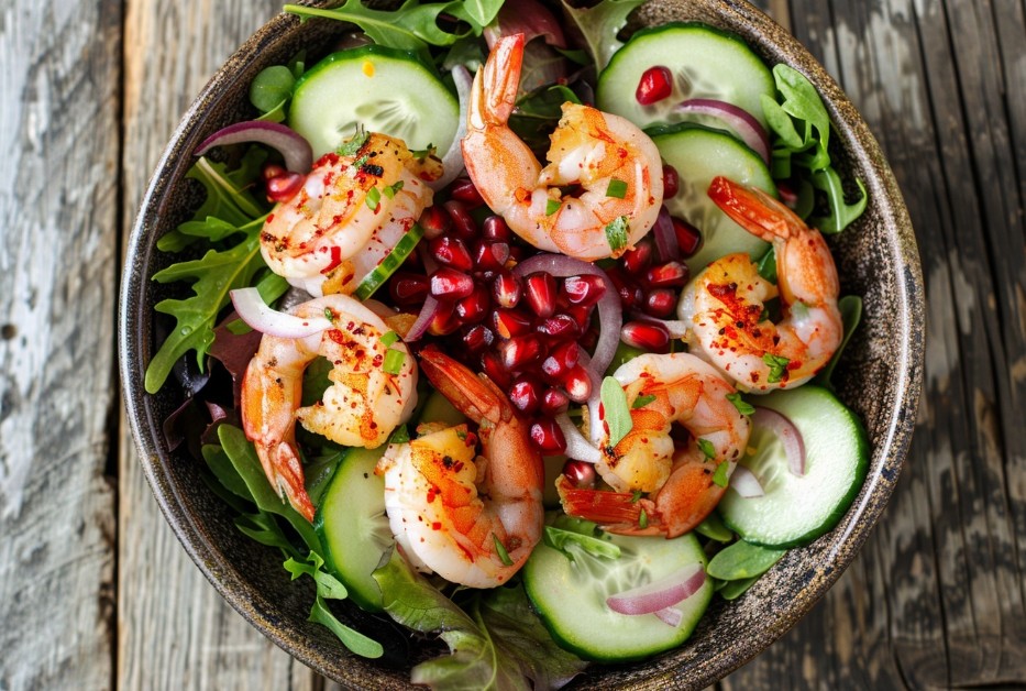 Святковий салат з креветками та гранатом