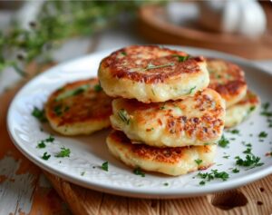 Herzhafte Syrnyky mit Kräutern und Hartkäse