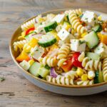 Sałatka makaronowa z kostkami sera i kukurydzą (na jogurcie)