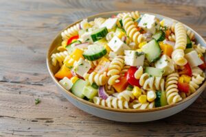 Pasta Salad with Cheese Cubes (Easy Yogurt Dressing)