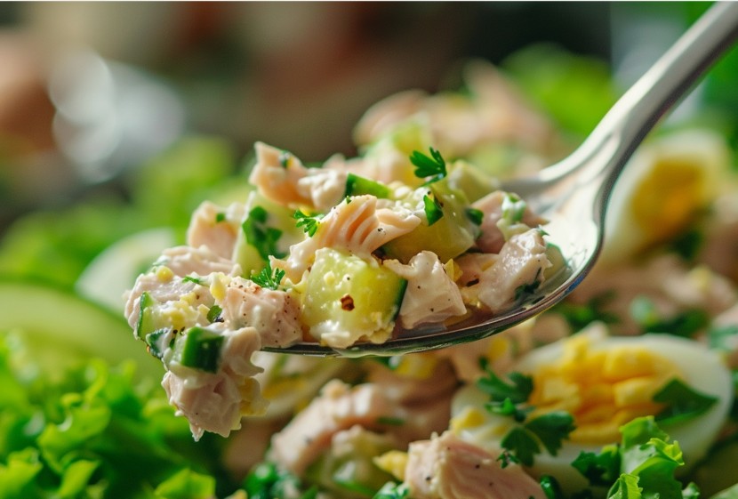 Текстура салату з тунцем і яйцем