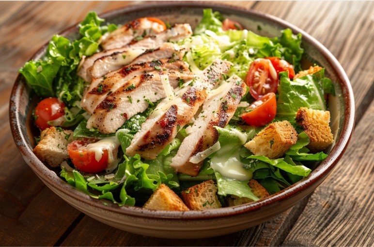 Теплий «Цезар» з куркою гриль рецепт