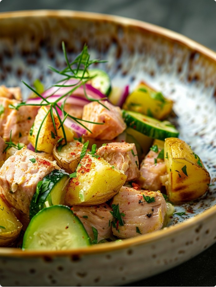 Теплий салат з тунцем і картоплею