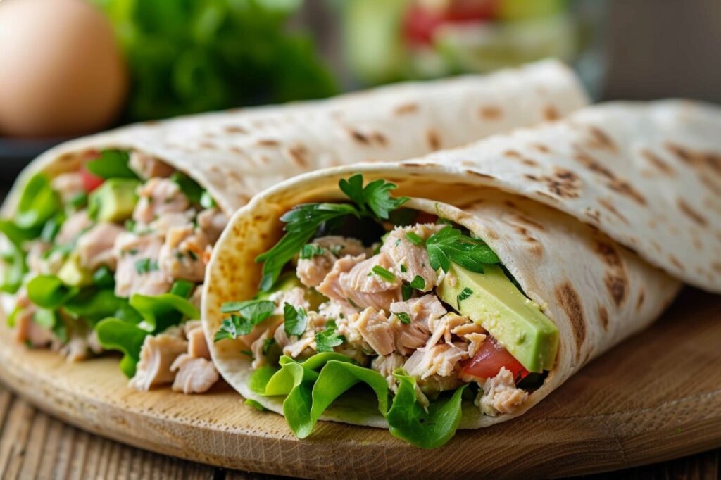 Тортилья з салатом з тунця та авокадо і яйцем