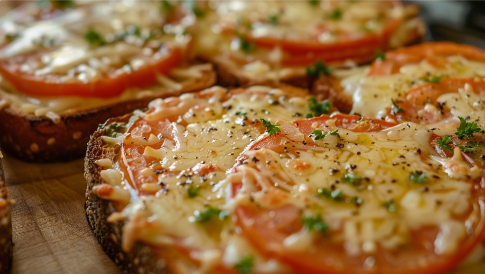 Тост з сиром і помідором крупним планом