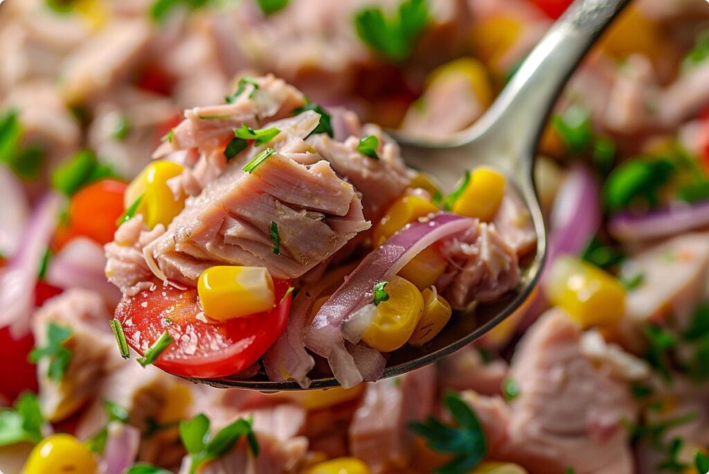 Тунцевий салат з кукурудзою і помідорами по-літньому