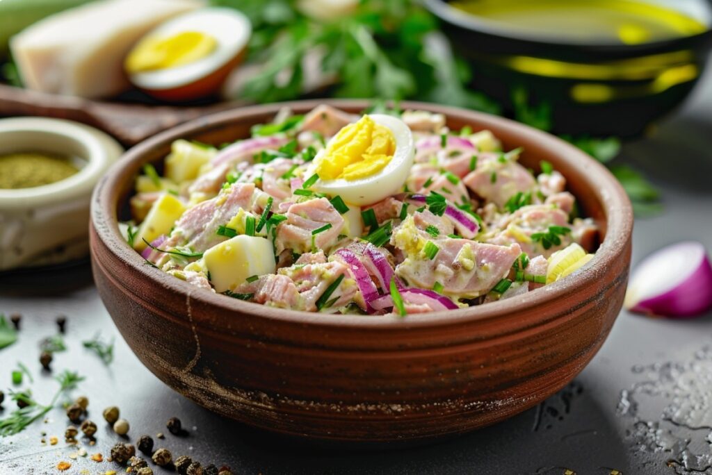 Тунцевий салат з яйцем і цибулею