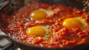 У кожну ямку вбийте по яйцю, накрийте сковорідку кришкою