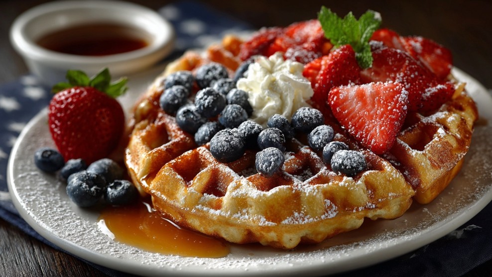 Вафля як «сцена» для топінгів: ягоди, вершки та пудра зверху