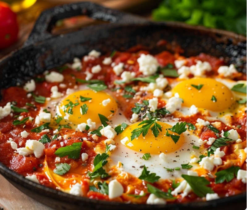 Весняна зелена шакшука з травами та фетою