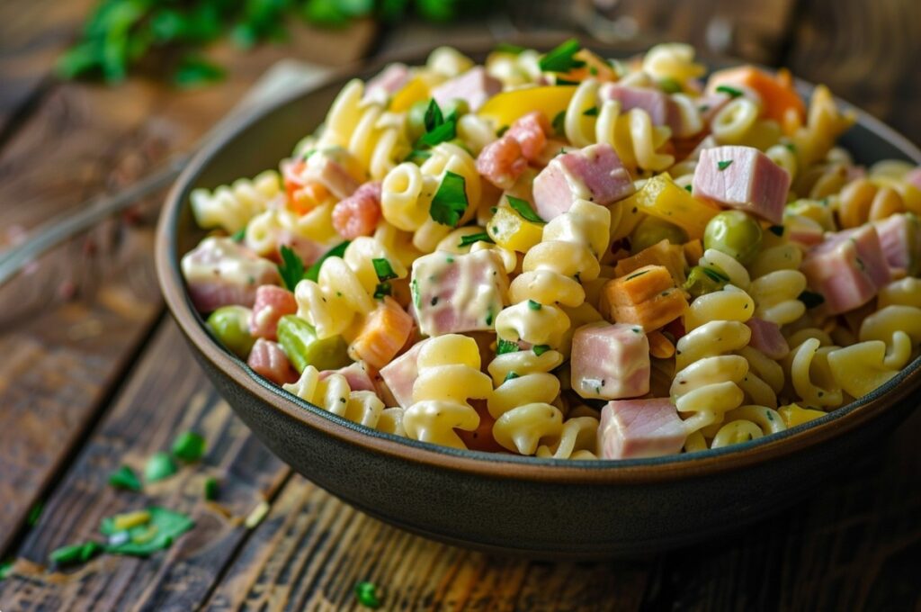 Як додати шинку в салат з макаронами