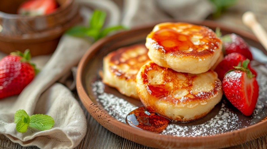 Як подавати Сирники з рекотою і полуницею