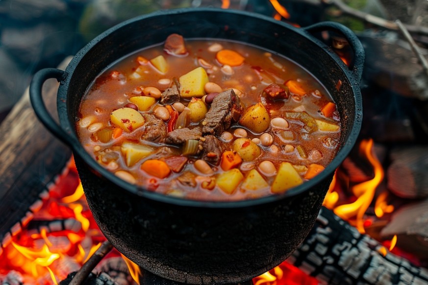 Закарпатський бограч з квасолею готується в казані