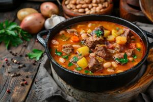 Закарпатський бограч з квасолею в казані